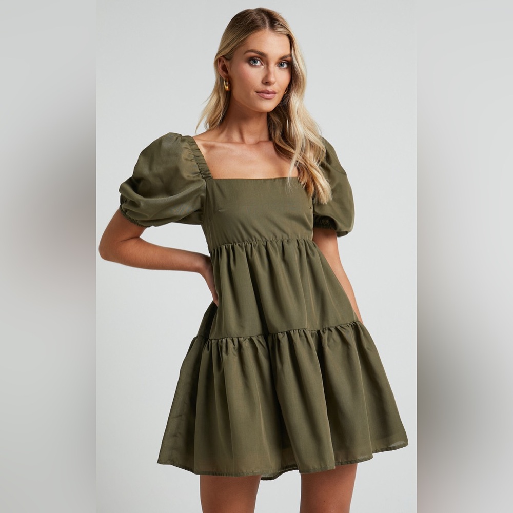 MINKPINK Olive Green Puffy Mini Dress – Size Small